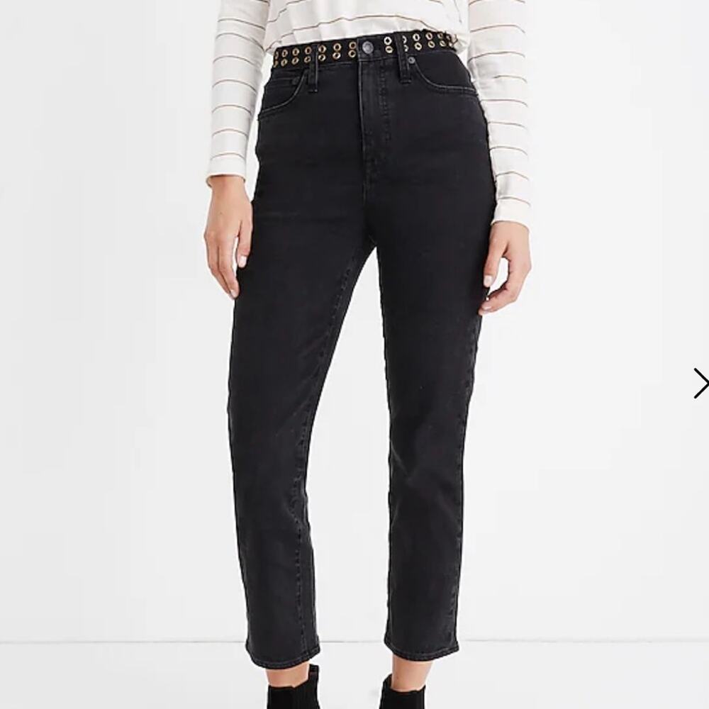 Madewell Classic Straight Jeans in Lunar Wash Grommet Edition black denim 29